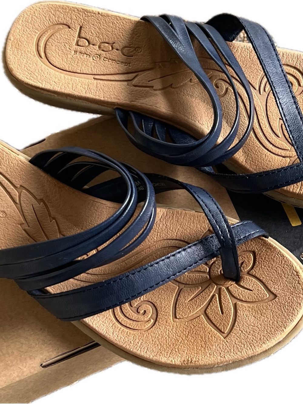 BOC Born Concepts Sandals Womens 8 Navy Blue Strappy Thong Comfort